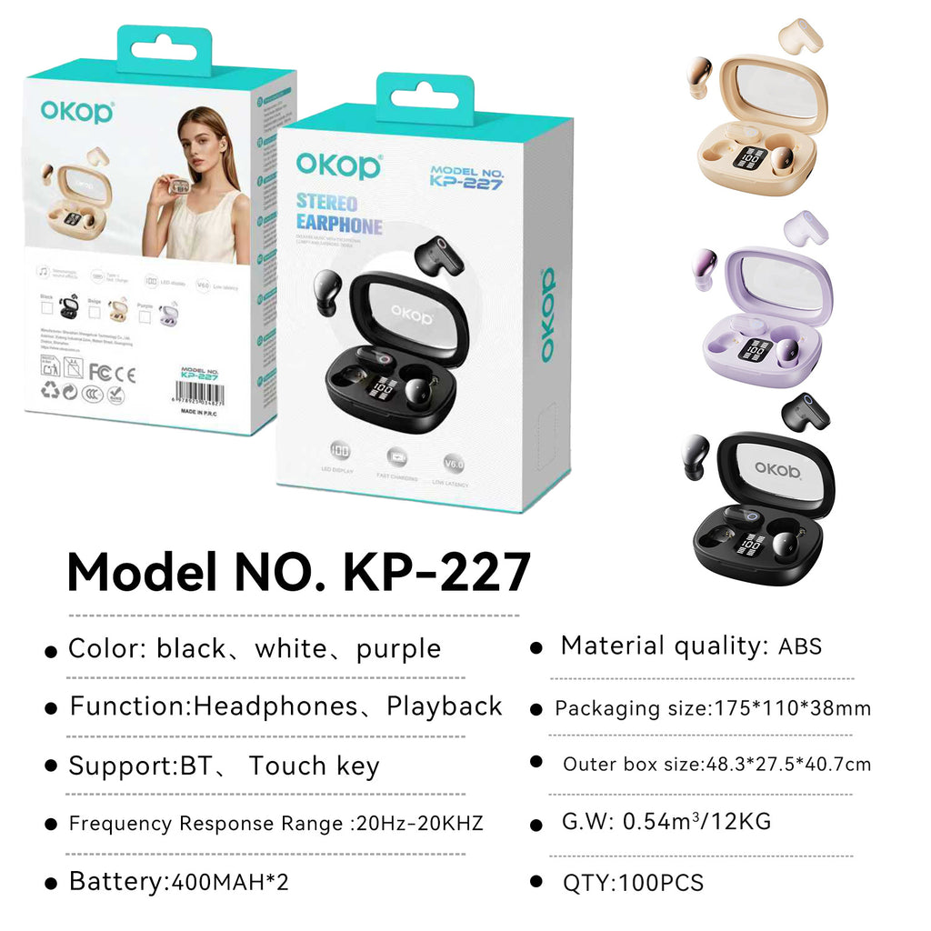 KP-227 Meilleurs appareils Bluetooth dans l'oreille Affichage numérique de la batterie Mini taille Ultra-Long