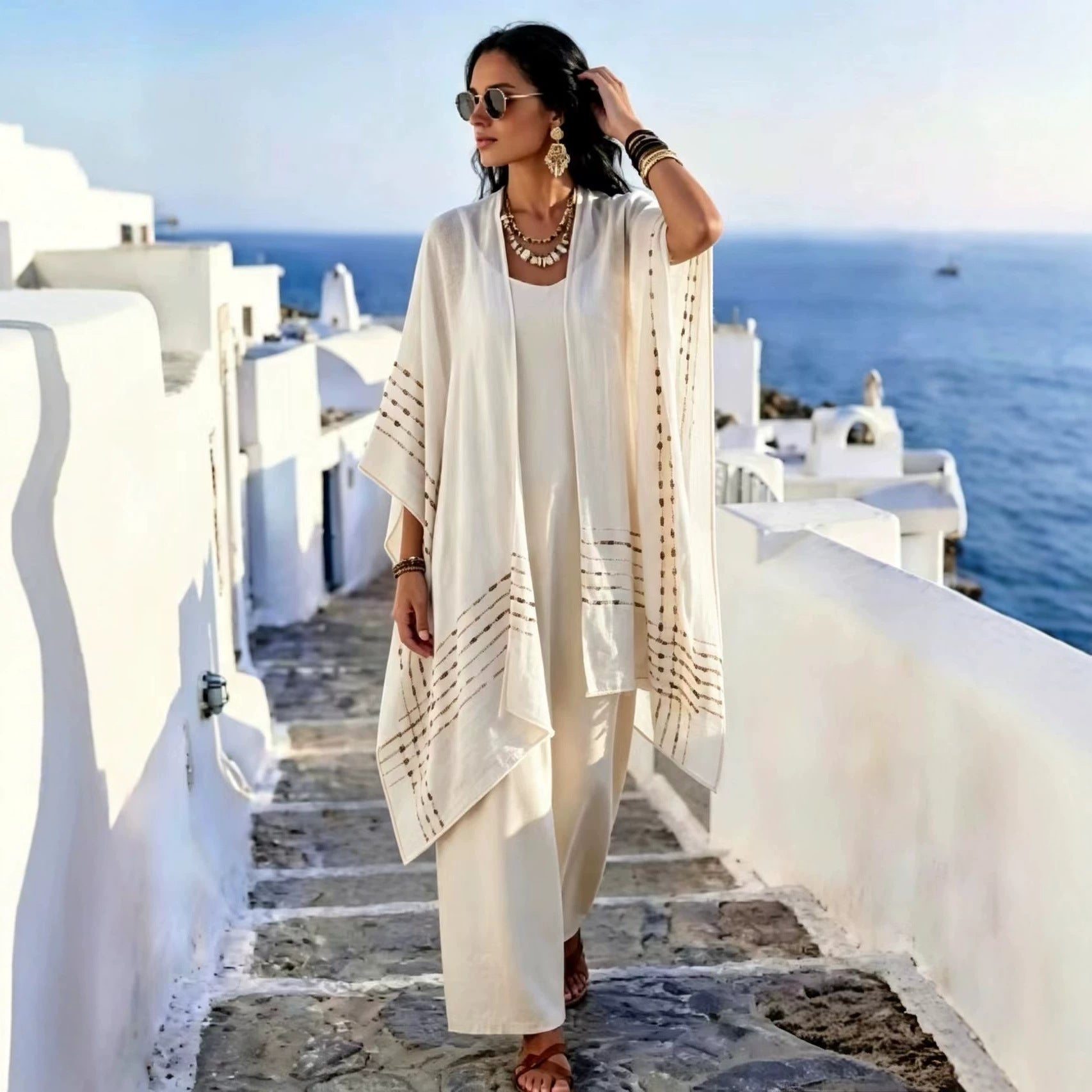 Nouveau style Sun-protective Shaw Womens Resort-style Knitted Cardigan