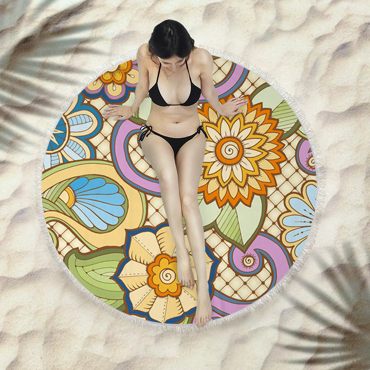 Serviette de plage fringée, serviette de bain ronde, serviette de plage