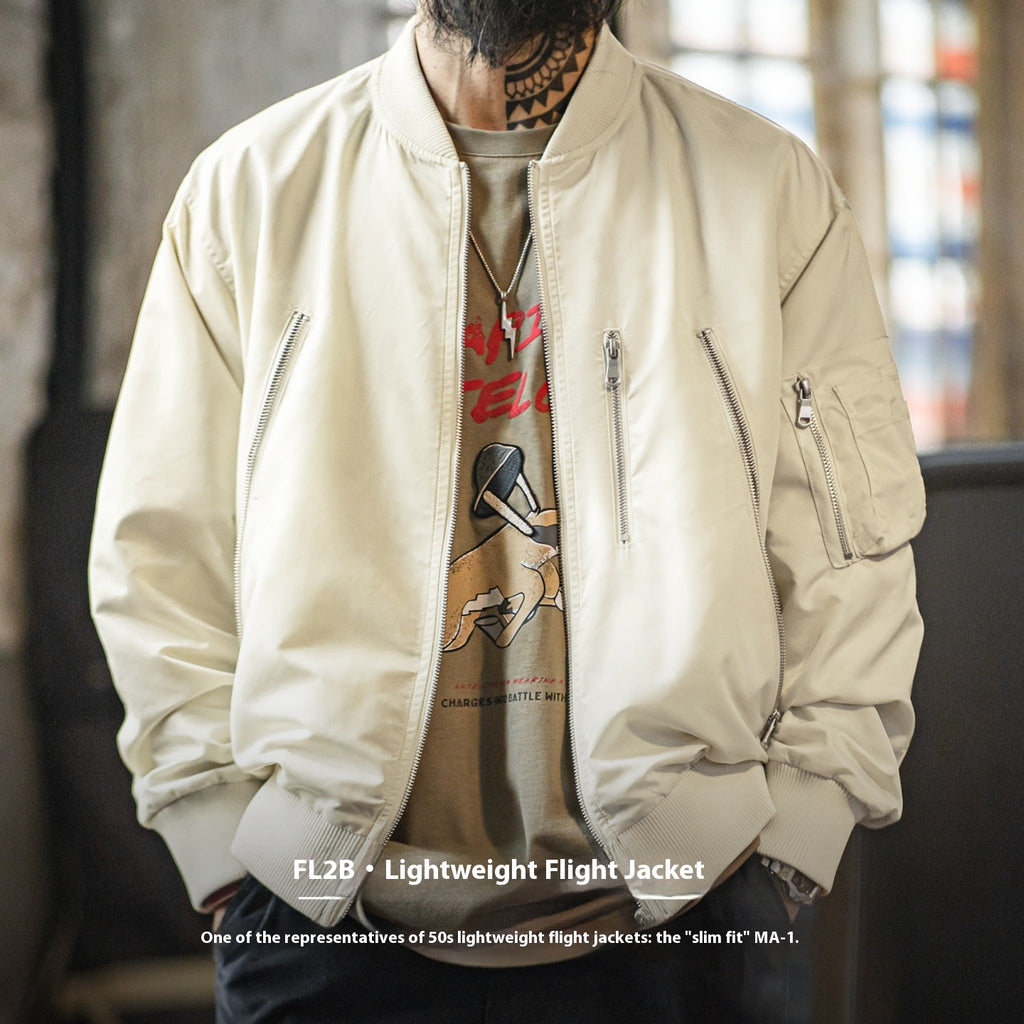 Veste pilote casual blanc L2B Nylon mince uniforme de baseball