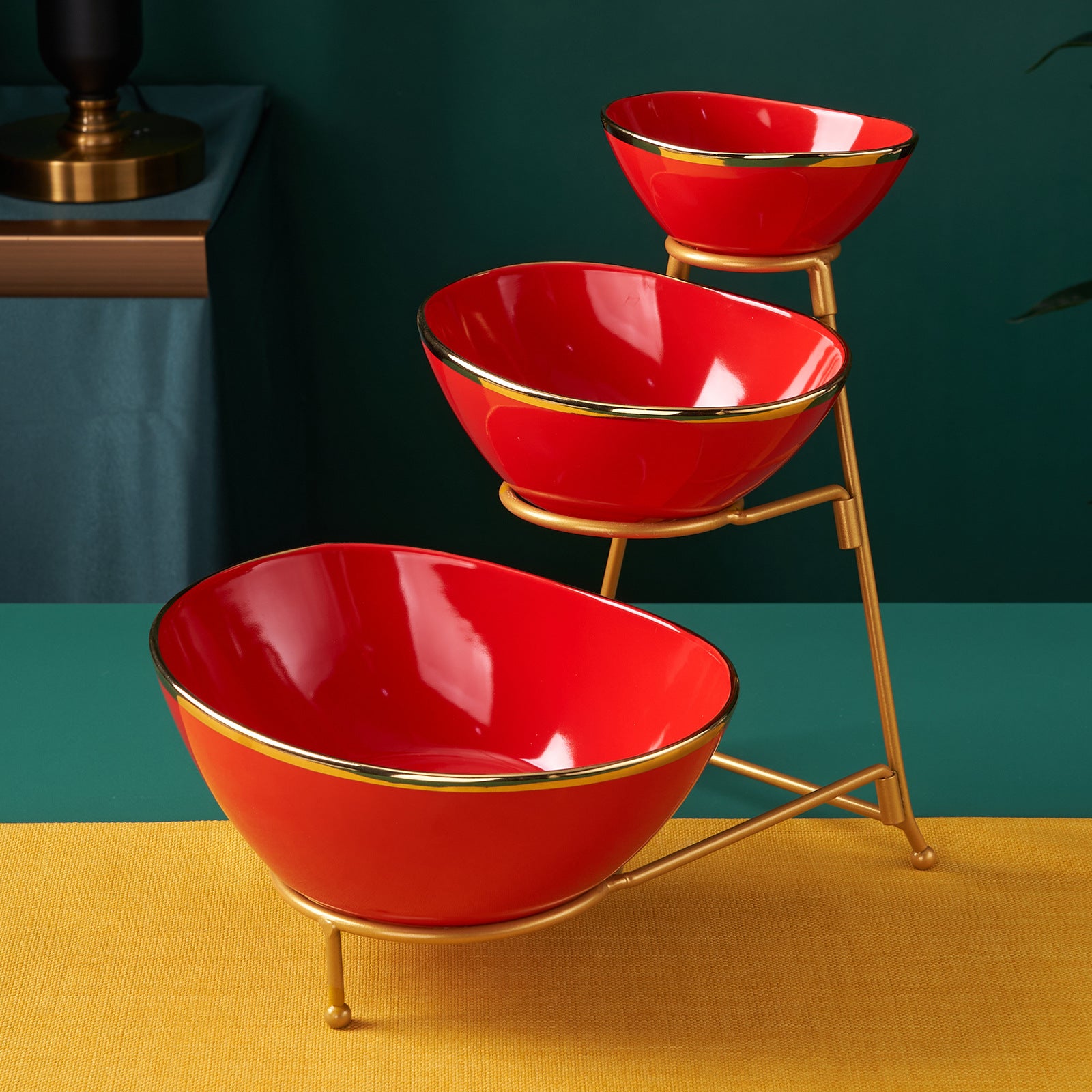 Plateau de fruits en forme de lingot en céramique léger à trois étages pour la maison et le bureau utilisation or-tri