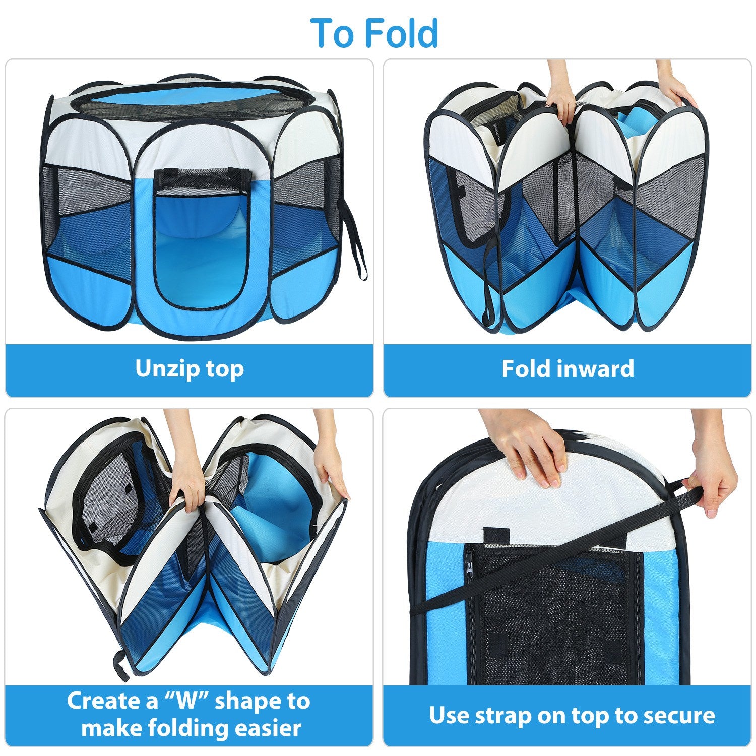 Pink-Blue Options -- 1Pc portable pliable de tente pour animaux de compagnie Pen d'exercice Kennel Zipper amovible T