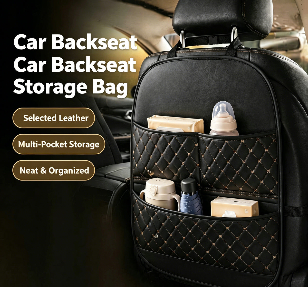 Organisateur universel multi-fonctionnel de rangement en cuir de voiture