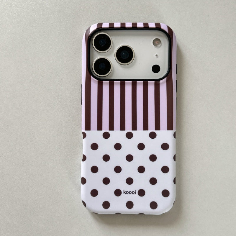 Cas de téléphone à point rayé Polka avec support et fixation magnétique