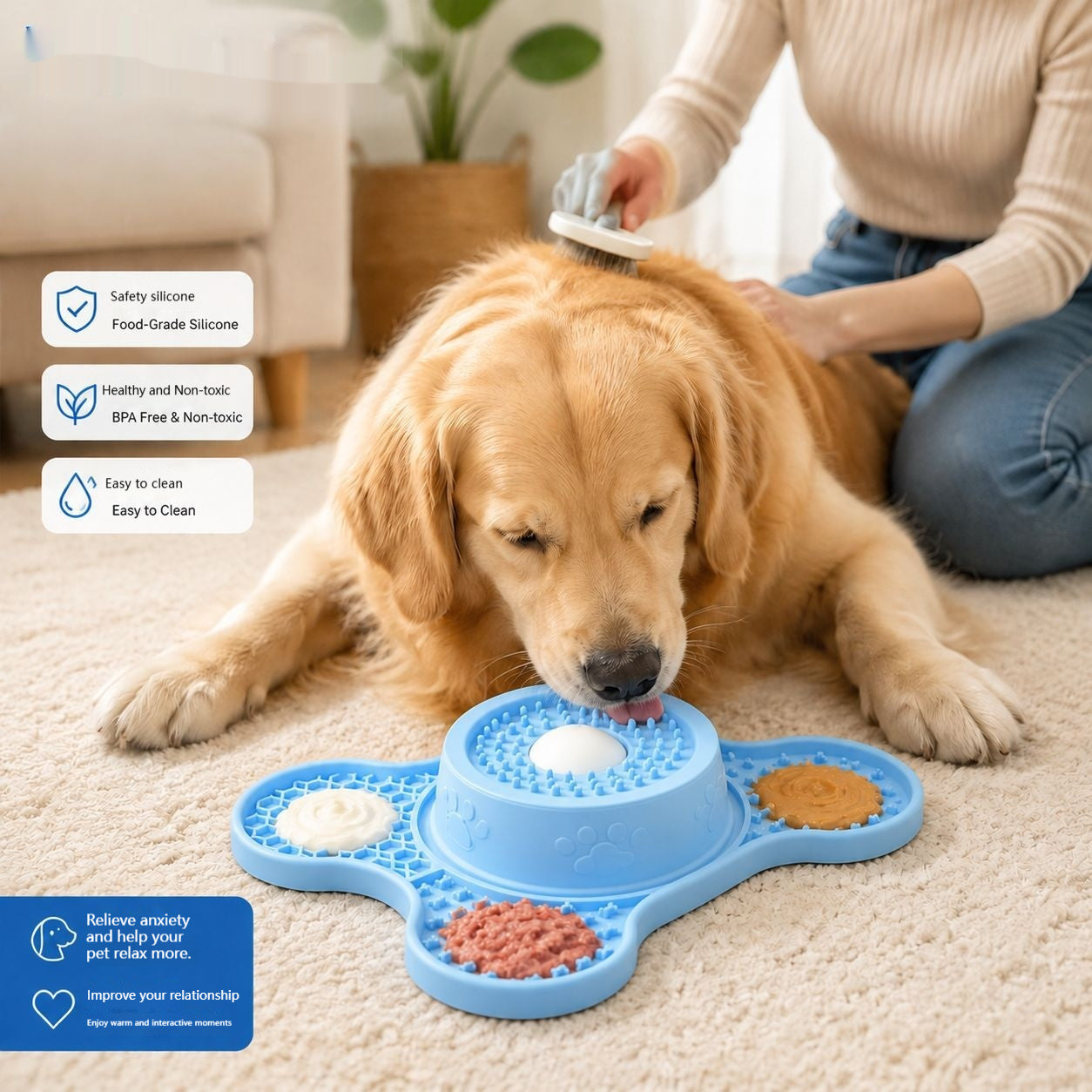 Pet Silicone 3-en-1 tapis de collage avec des textures cloisonnées pour prévenir l'étouffement