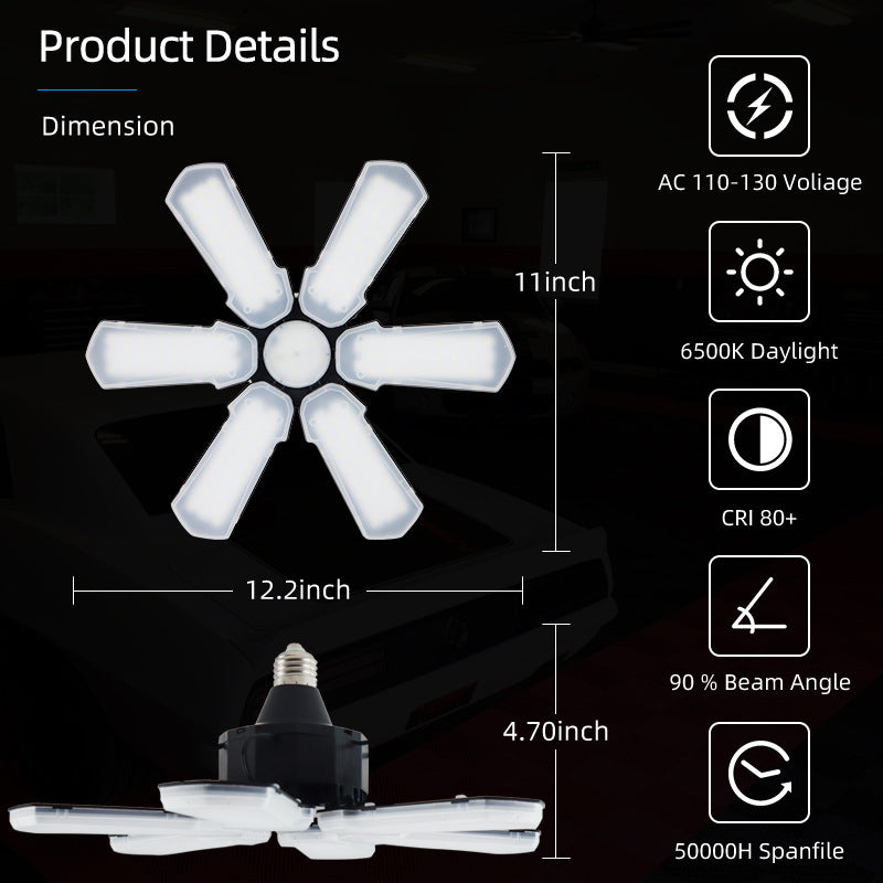 Deformation de garage LED pliant 6 feuilles éclairage industriel et lampe minière