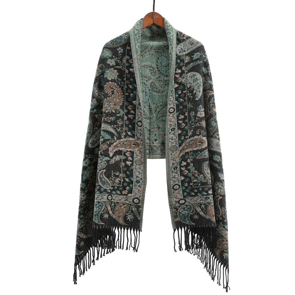 Vêtements de dessus de style ethnique Ankeila Red Faux-cashmere Climatiseur Châl Écharpe