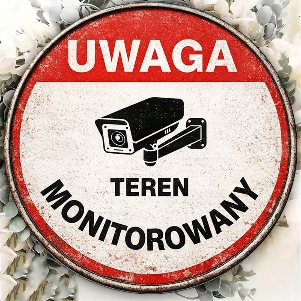 Panneau d'avertissement en métal rond 8x8in Vintage Surveillance Area
