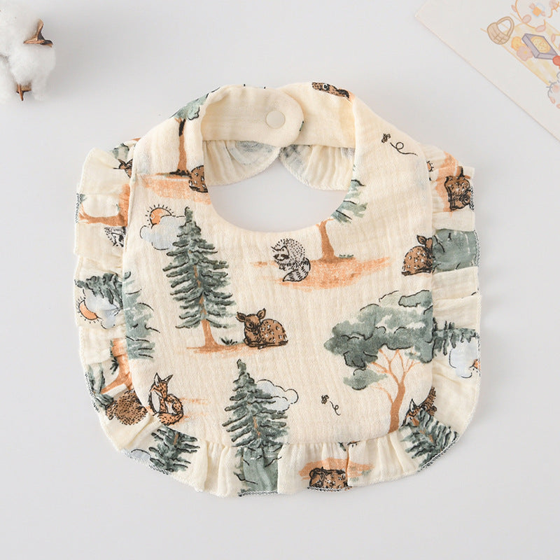 Bébé Bib Rufflé coton imprimé Gauze Dentelle Bib