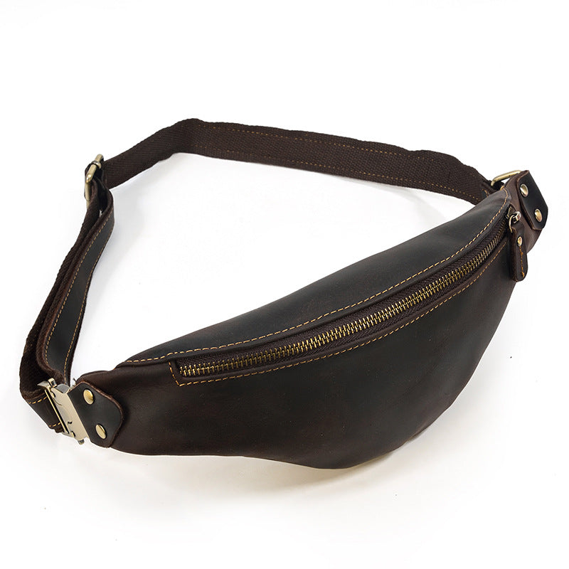 Sac de ceinture en cuir Retro Crazy Horse multifonctionnel homme