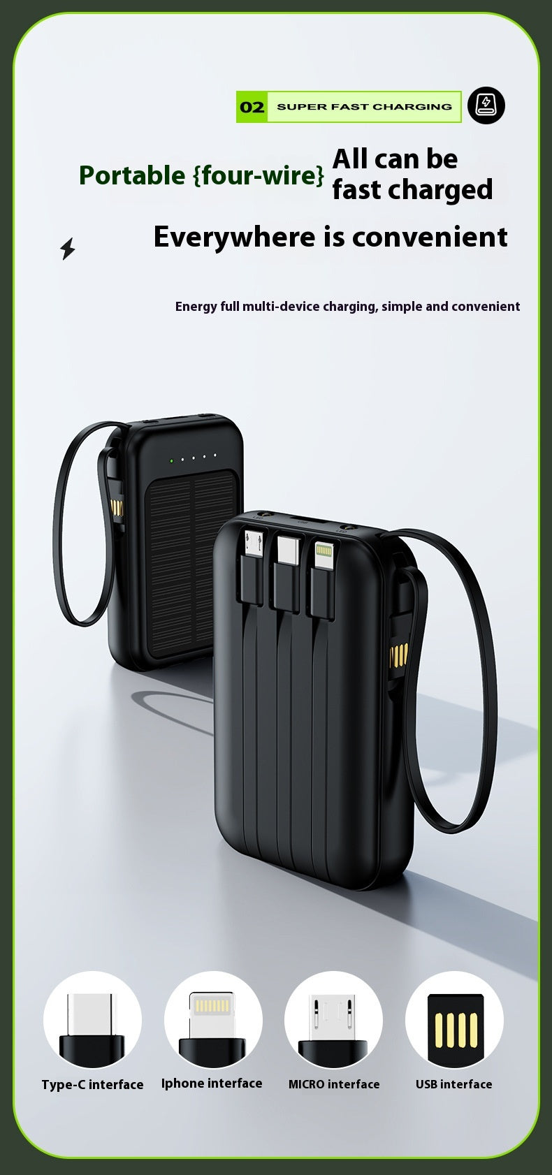 Unité de recharge solaire avec câble Camping Portable Grande Capacité Alimentation Mobile