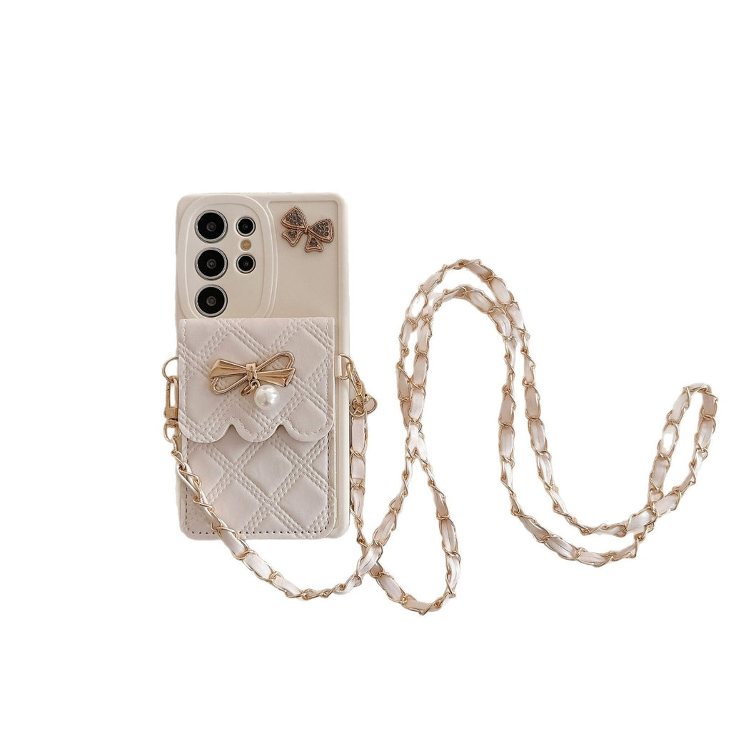 Applicable au boîtier de téléphone S25Ultra Pearl Butterfly Rhombus Porte carte Case de téléphone