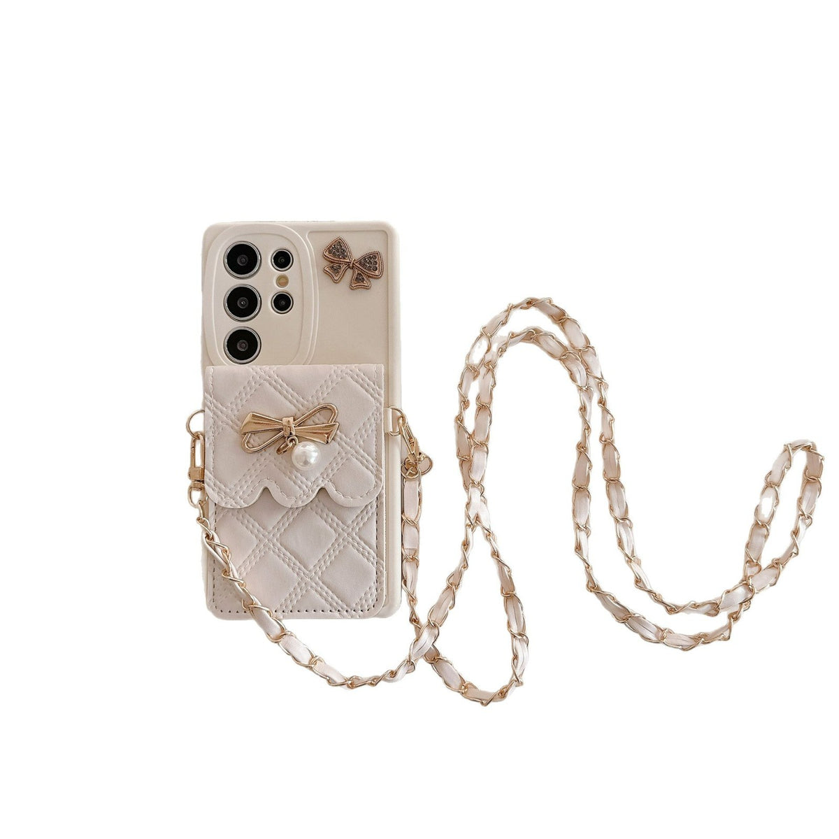 Applicable au boîtier de téléphone S25Ultra Pearl Butterfly Rhombus Porte carte Case de téléphone