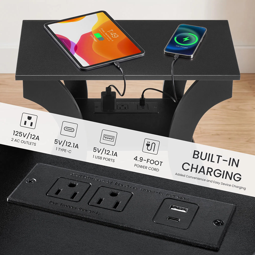 Table de chevet 3-Tier avec station de recharge