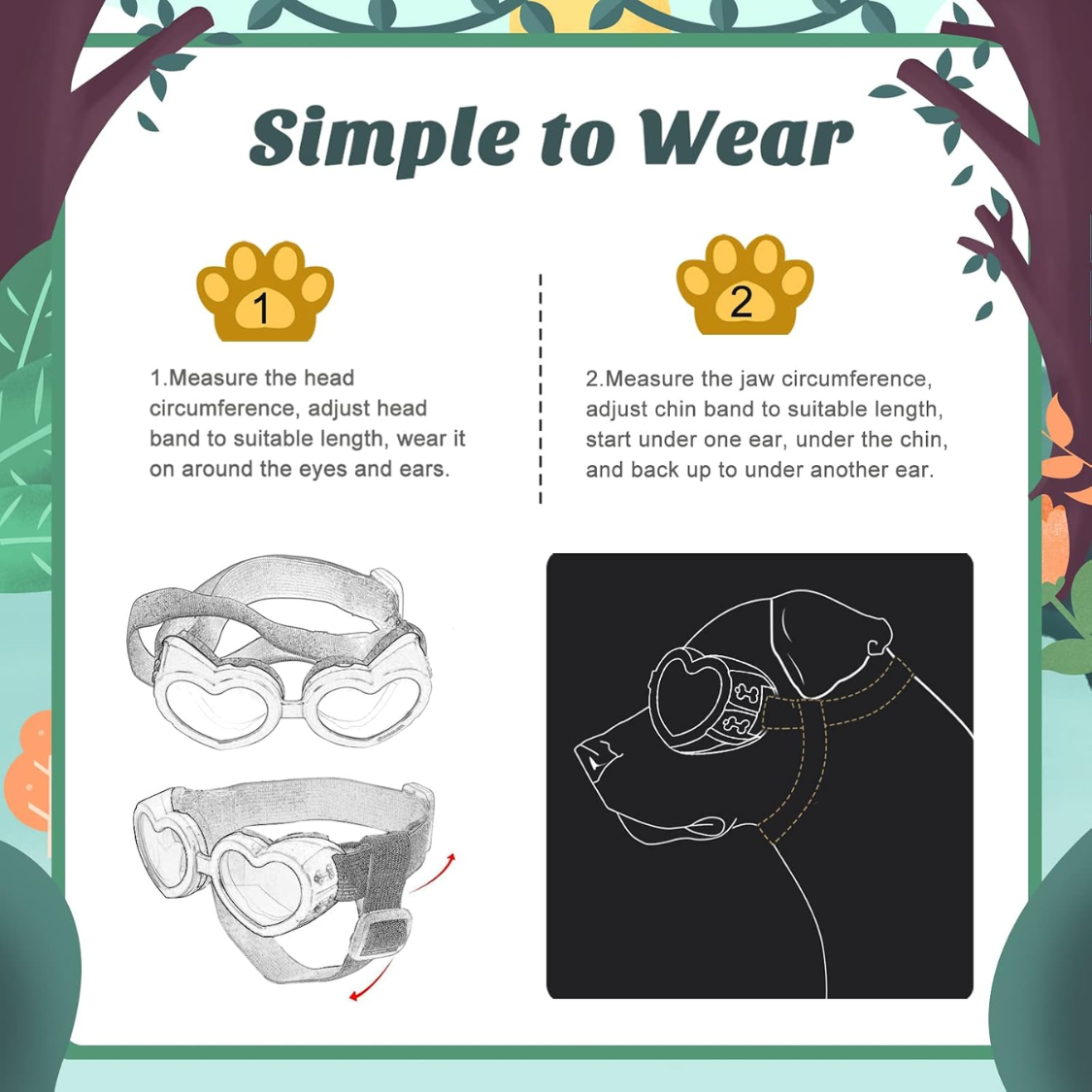 Heart-shaped dog sunglasses, UV protection