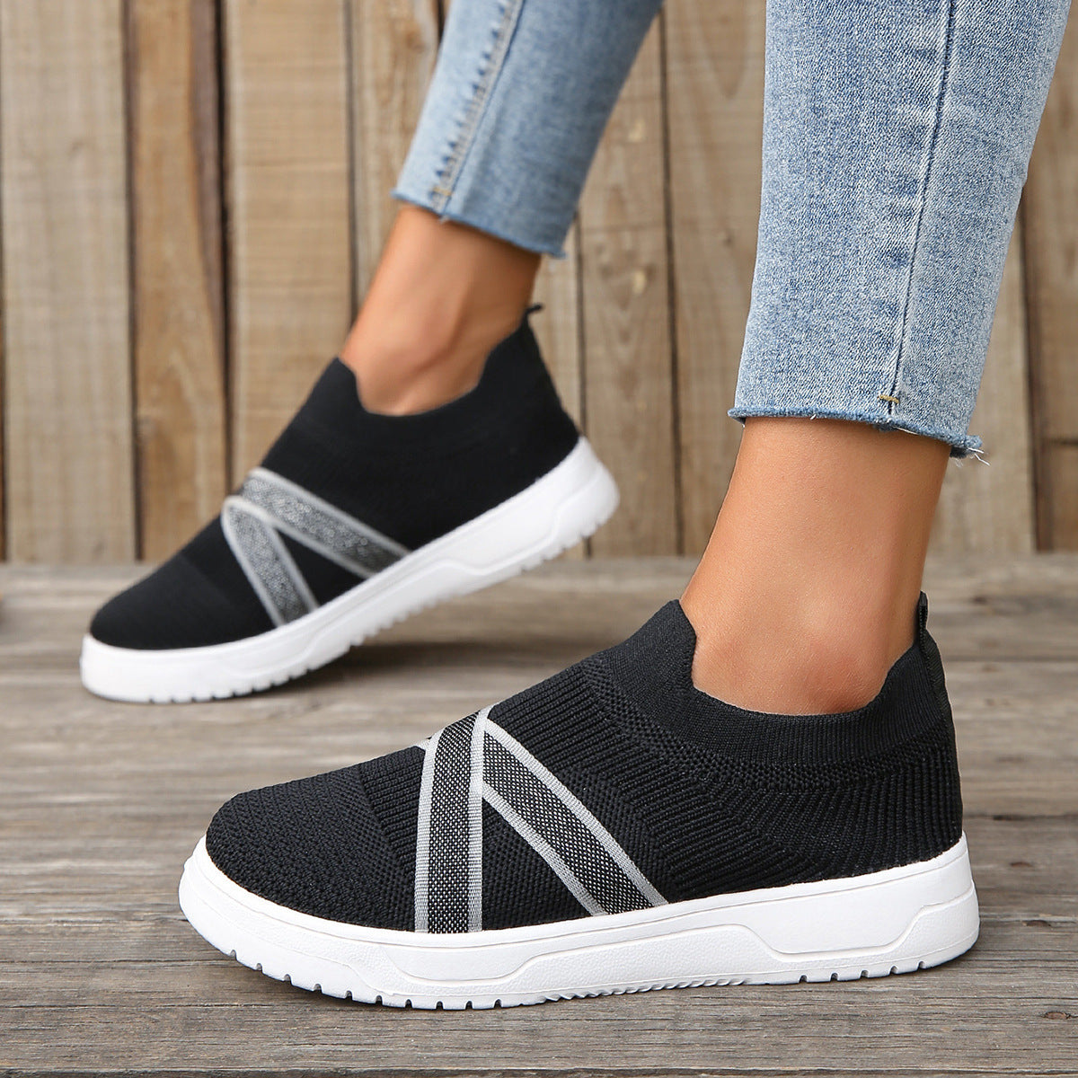 Fashion Femmes Simple Outdoor Flat Bottom Flyknit Mesh Chaussures