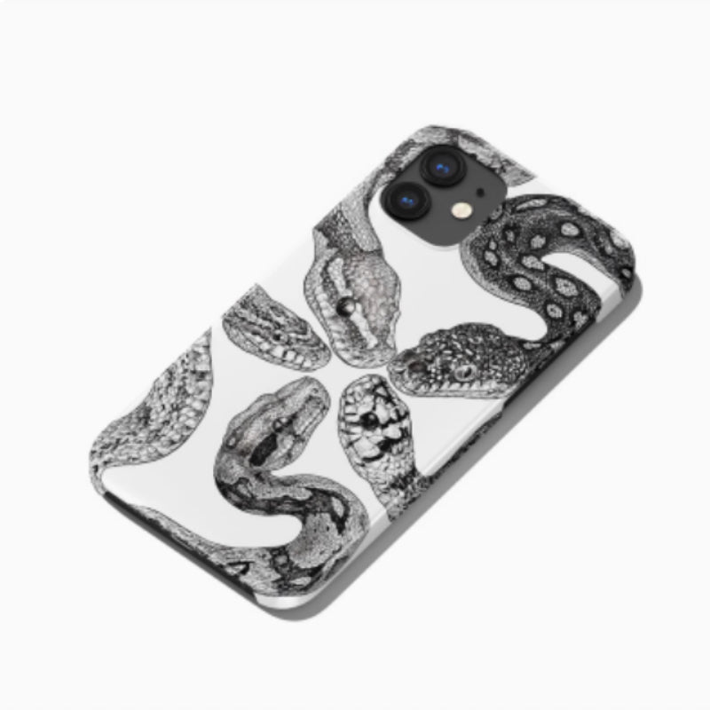 Cas de téléphone d'illustration Python rétro Niche noir et blanc