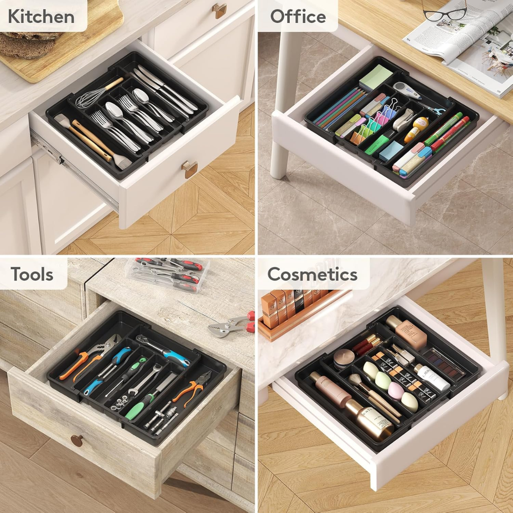 Argenterie extensible Organisateur Plateau d'Utensile en plastique pour tiroir de cuisine BPA Flatware gratuit