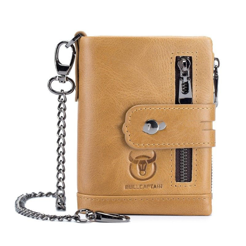 Portefeuille en cuir véritable Retro Compact Bifold Wallet avec double fermeture éclair parfait pour les pièces et
