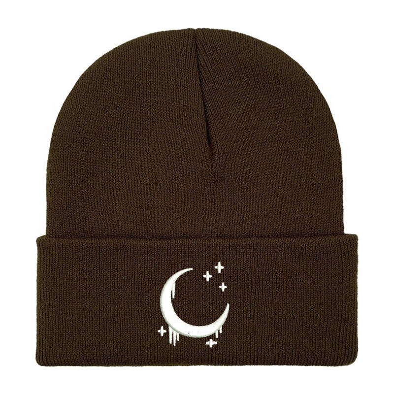Chapeau en tricot brodé Amazon avec lune et étoiles Design AutomneHiver Chapeau en laine