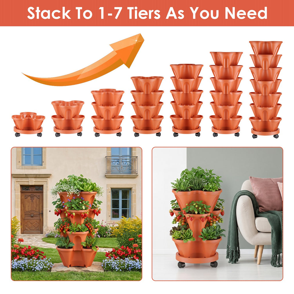 7 Planter vertical empilable de niveau avec roues Planter tour fraise Saving Garden