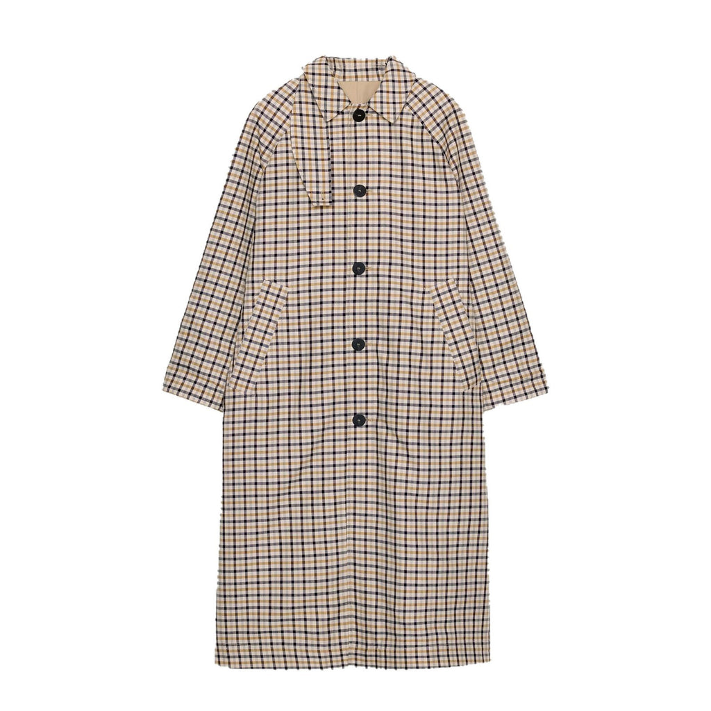 Retro Plaid Long Loose Lapel Porte-manteau artistique à double face à tête unique