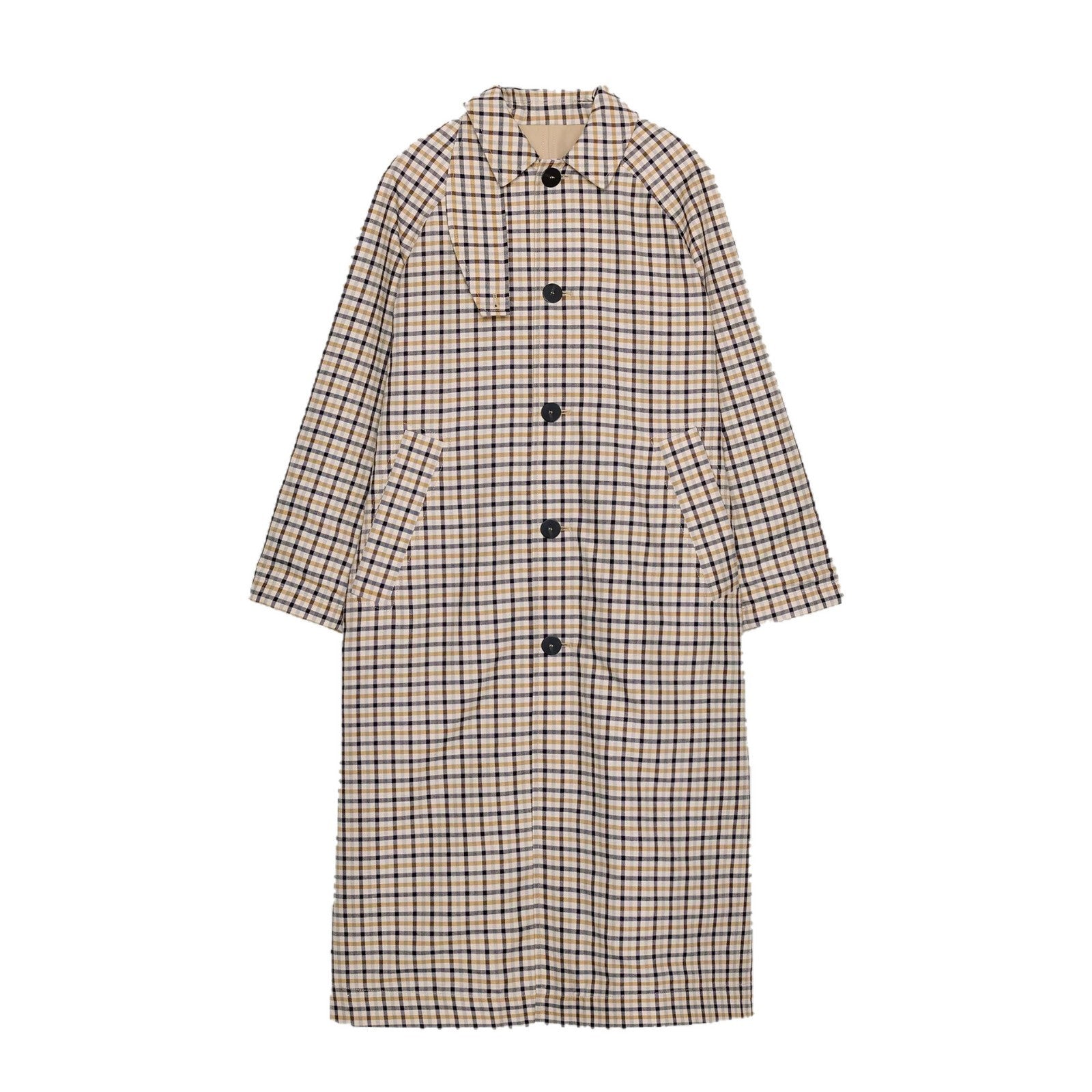 Retro Plaid Long Loose Lapel Porte-manteau artistique à double face à tête unique