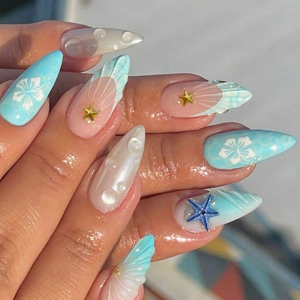 Dames amour-cœur fleur Water-drop Almond Nails