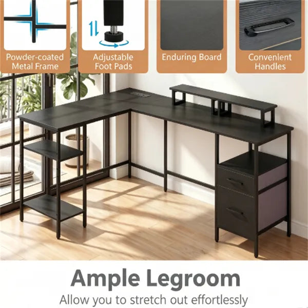 Bureau d'angle en L avec borne de recharge
