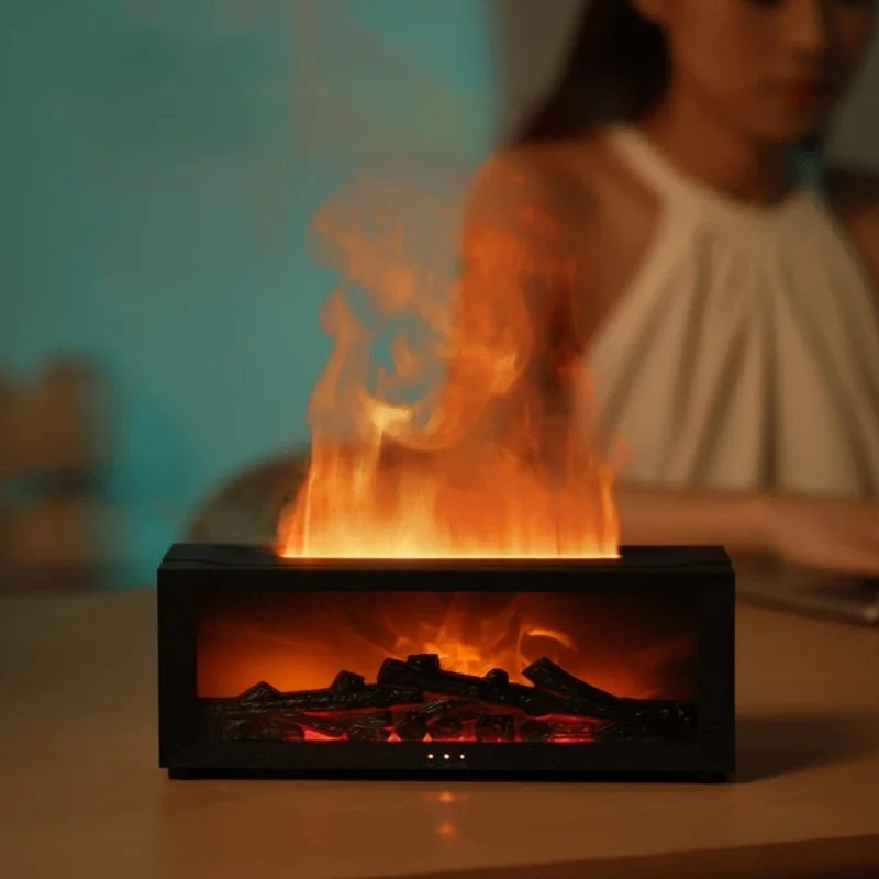Air Flame Aroma Humidifier 280ml USB 7 Color LED Fireplace Diffuser with Remote Control Es