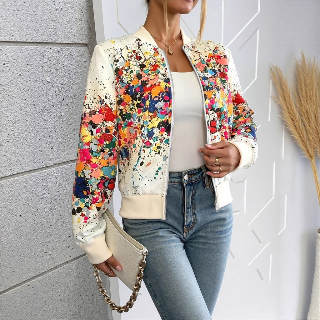 Veste extérieure zippée à la mode imprimée européenne et américaine