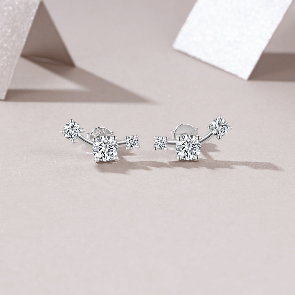 S925 Boucles d'oreilles en argent sterling à trois tons courbes