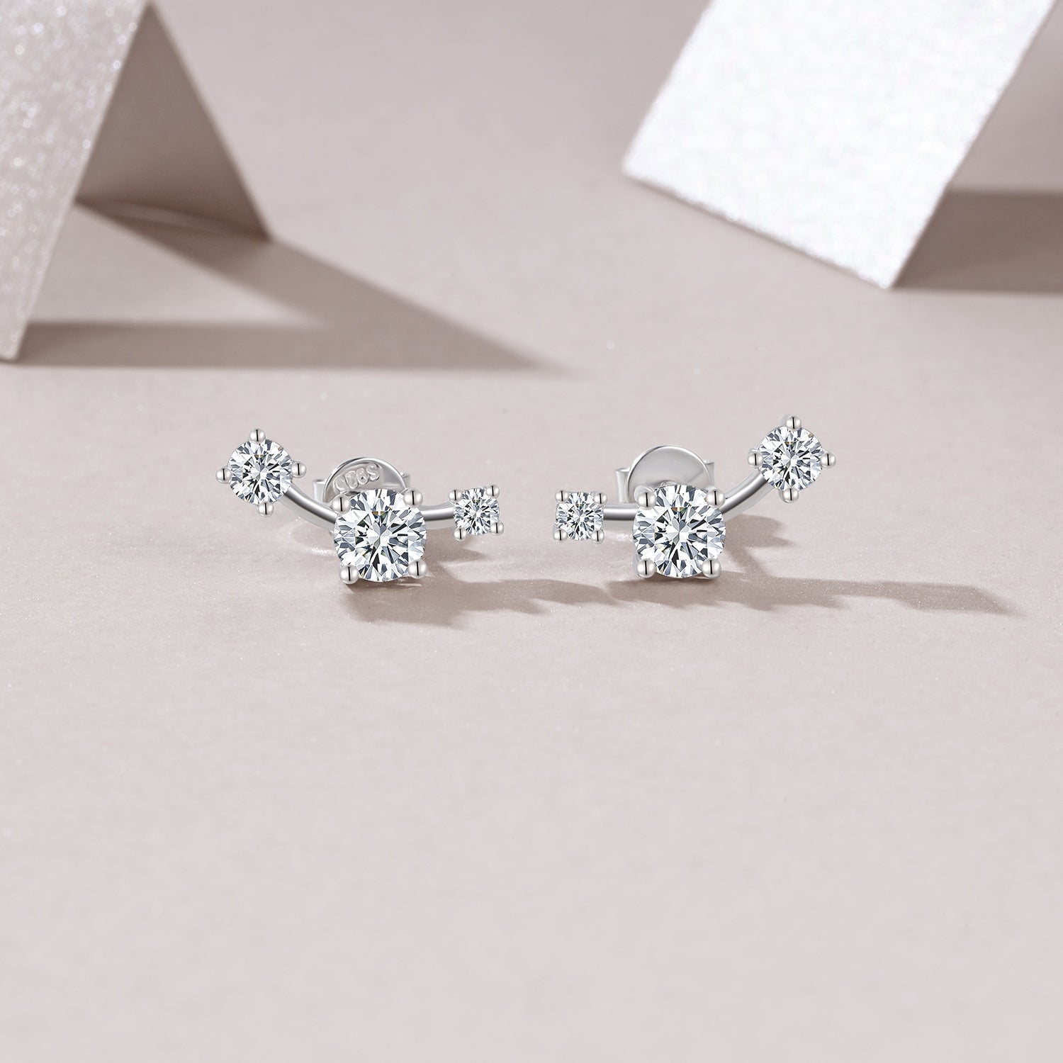 S925 Boucles d'oreilles en argent sterling à trois tons courbes