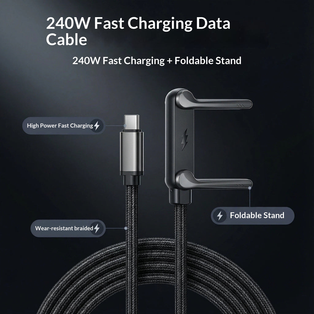 Câble de données pliable 240W avec support de charge ultra rapide