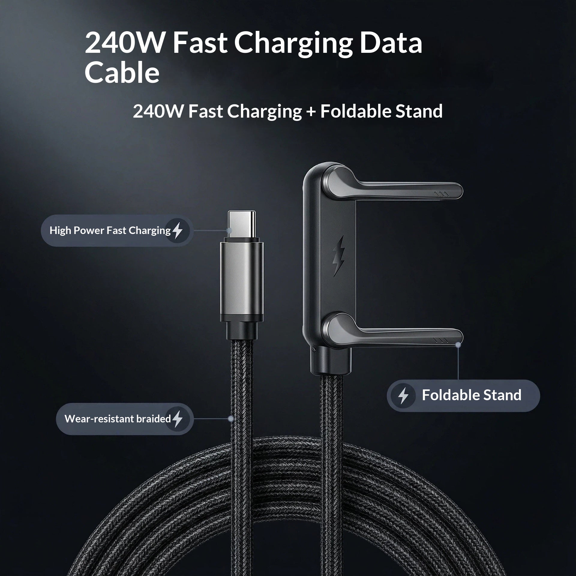 Câble de données pliable 240W avec support de charge ultra rapide