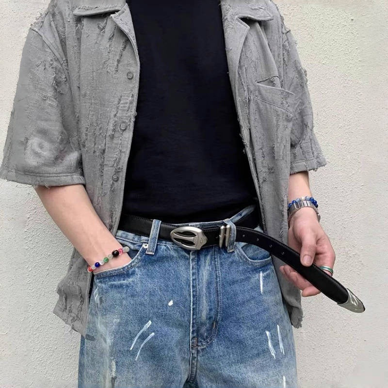 Boucle d'argent rétro Bullet avec ceinture de denim