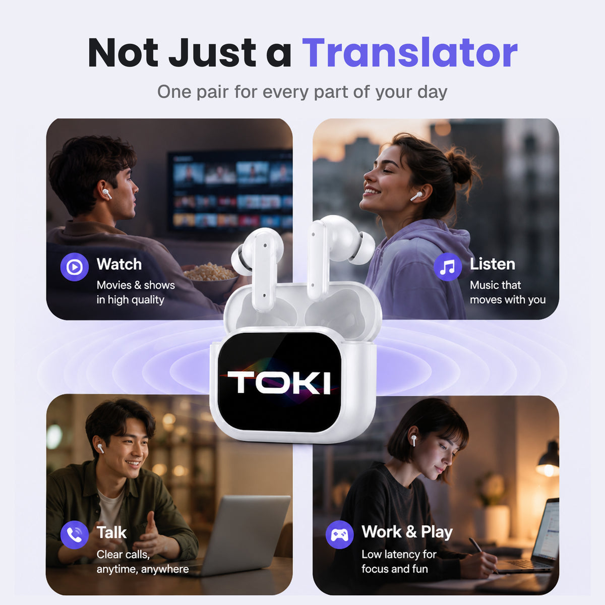 Ecouteurs de traduction AI Toki Pro-5 avec boîtier de recharge à écran LCD intelligent