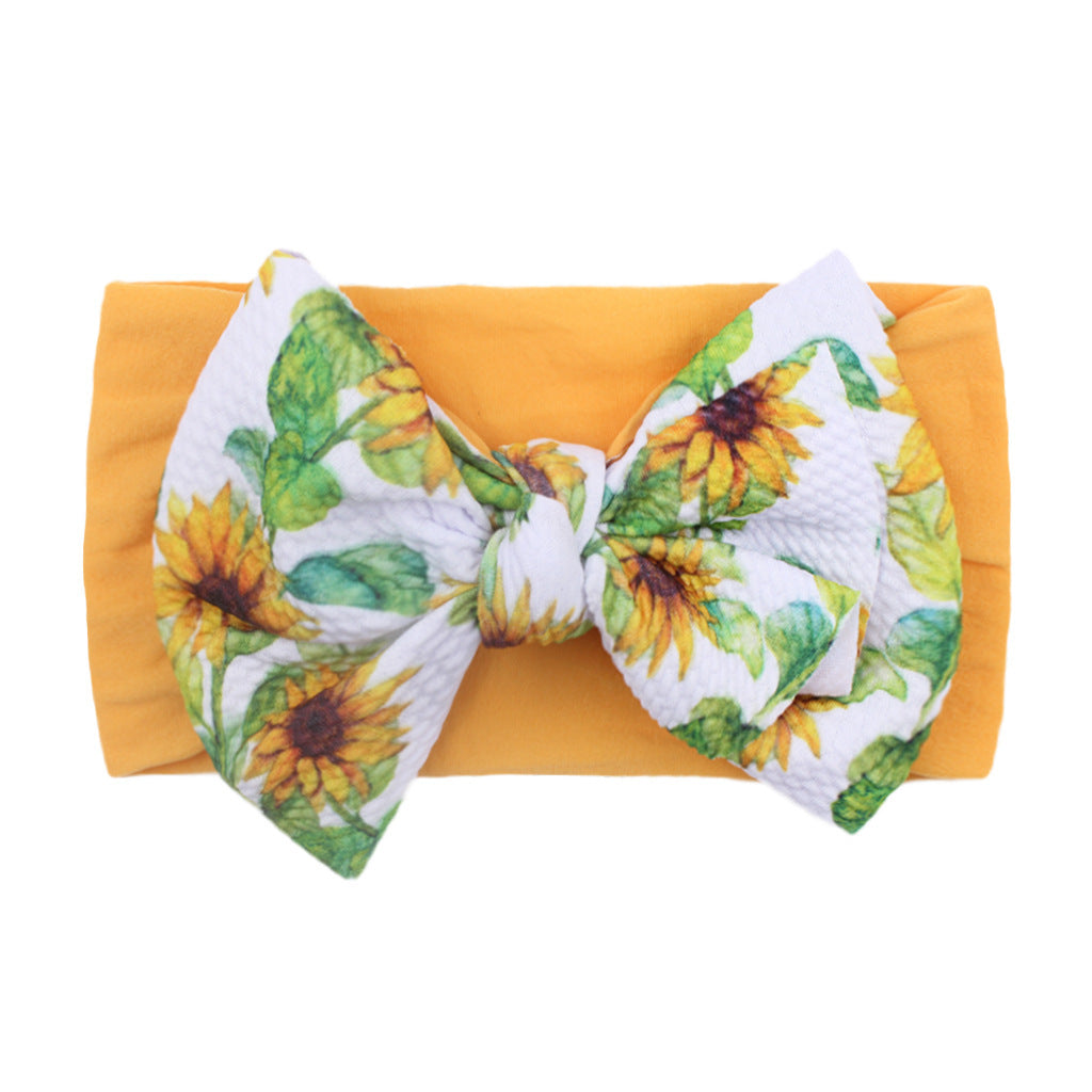 Bande de cheveux en nylon Bow Baby Cute Soft Bow Bandeau imprimé Baby Headcarf