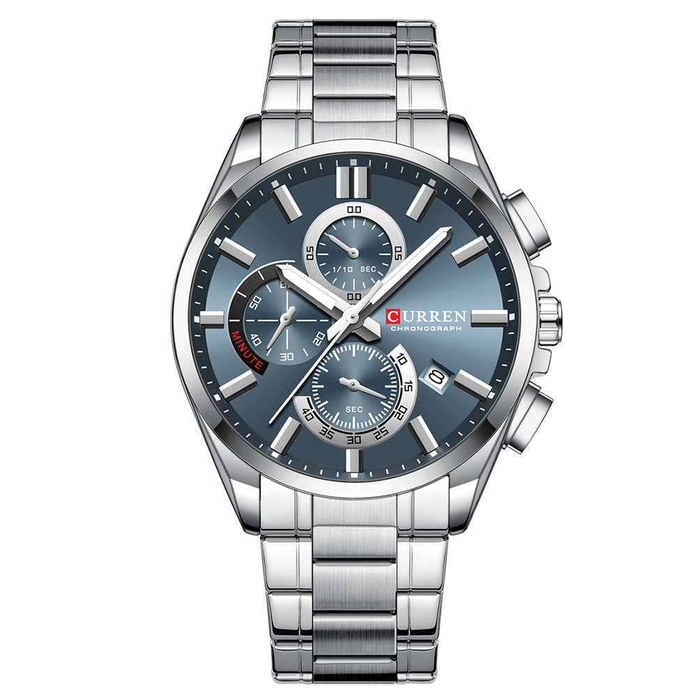 Six-pin waterproof steel watch
