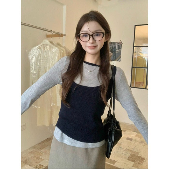 Camisole tricotée stratifiée avec un ensemble de deux pièces supérieur
