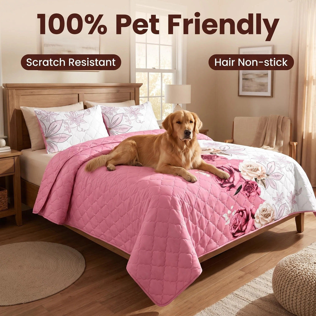3-Piece Rose Couverture de lit matelassée pour roi et roi de Californie