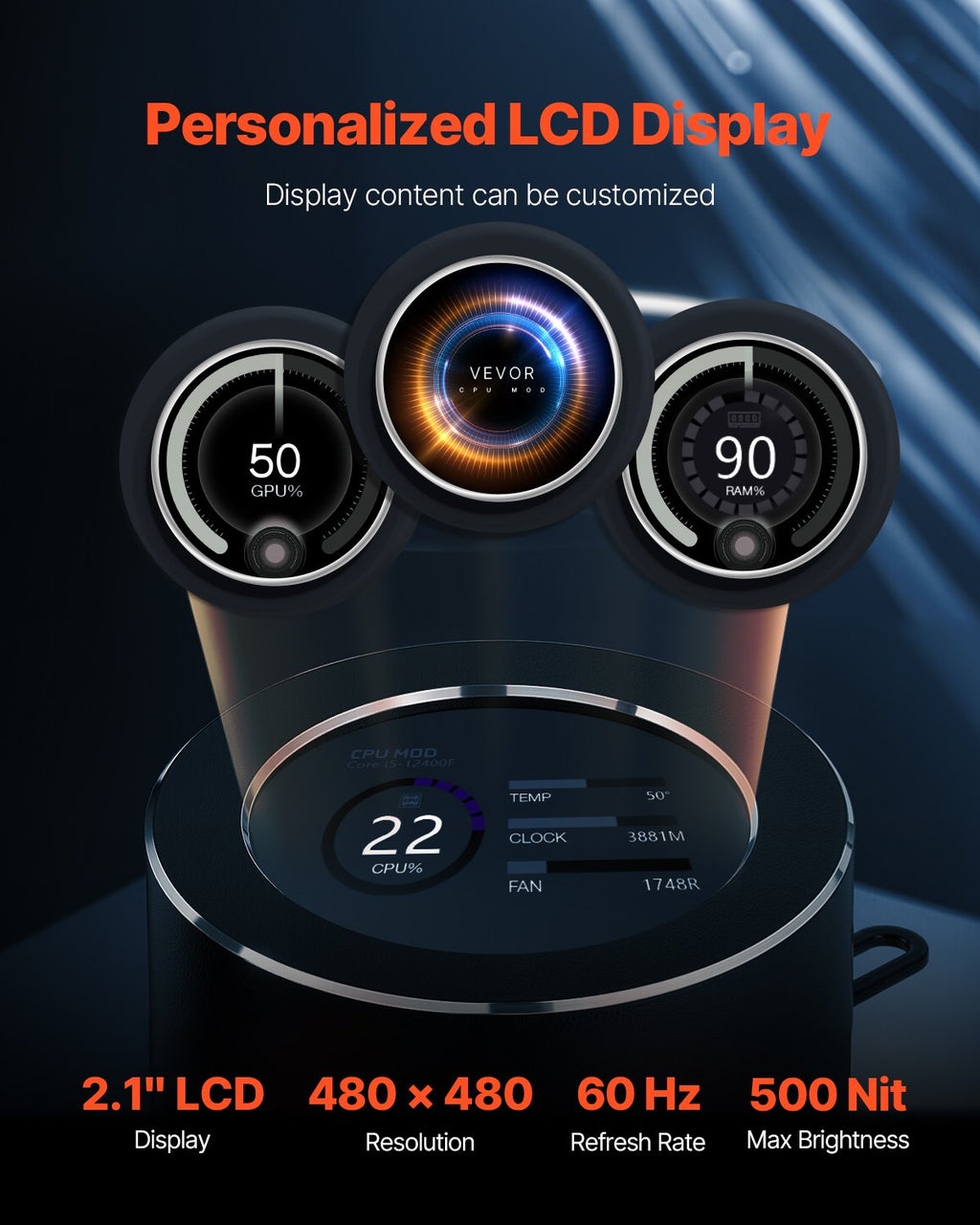 CPU Refroidisseur liquide AIO CPU Refroidisseur d'eau avec 3 ventilateurs PWN(120 Mm) Intel AMD