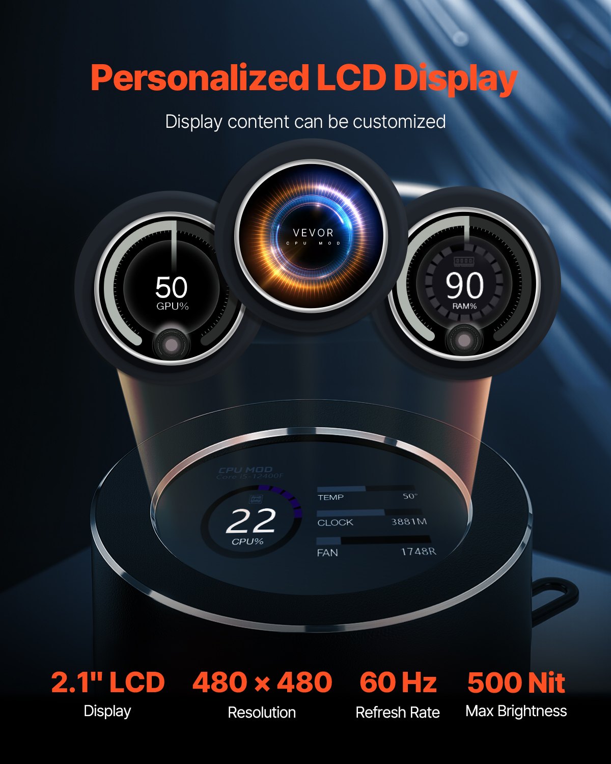 CPU Refroidisseur liquide AIO CPU Refroidisseur d'eau avec 3 ventilateurs PWN(120 Mm) Intel AMD