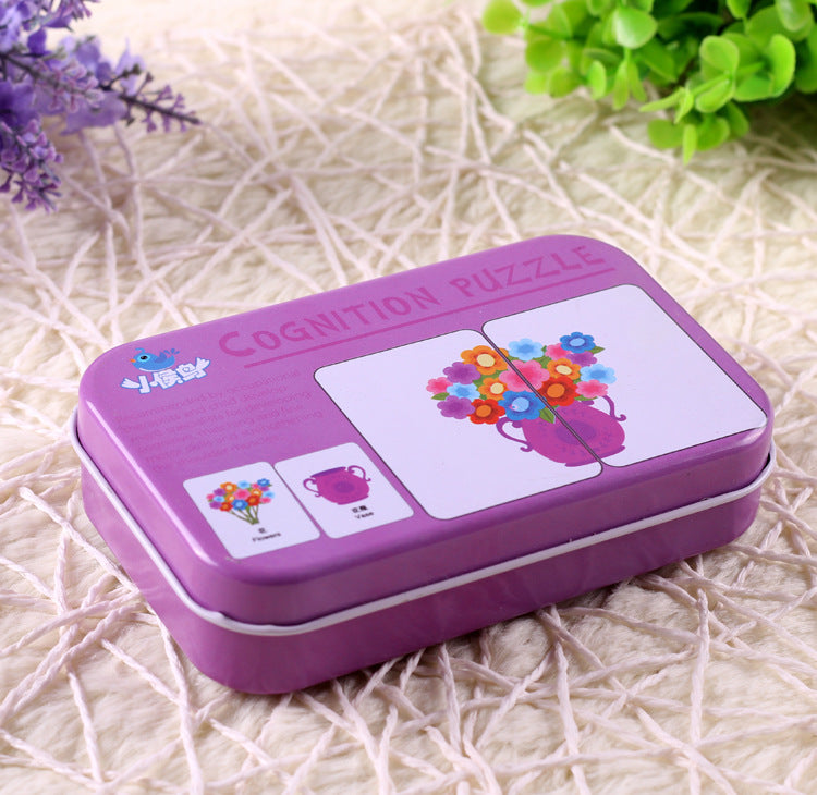 Littératie pour enfants Carte cognitive Baby Iron Box Puzzle Reading Card Jouets