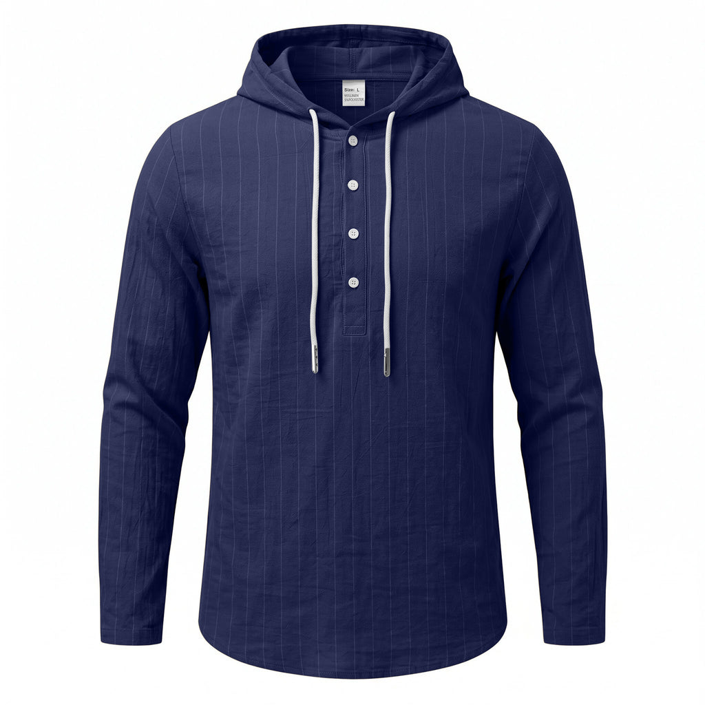 Chemise à manches longues à capuche à rayures verticales pour hommes occasionnels