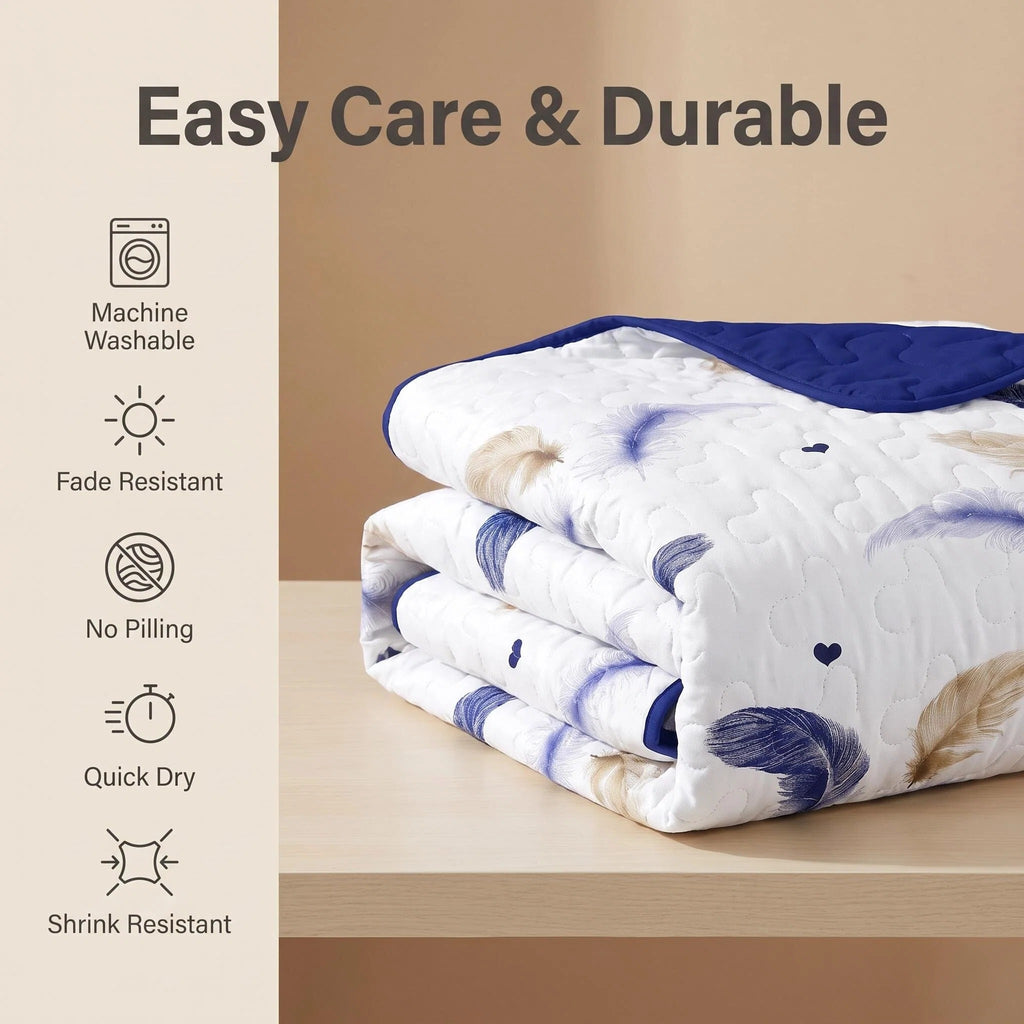 3 pièces blanc or et bleu plume lit couvre-couche pour roi et roi de Californie