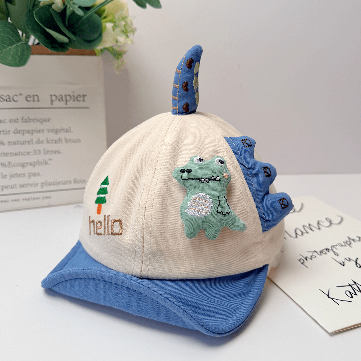 Trois dimensions Cartoon bébé Dinosaure Soft Cap avec brim et les oreillettes été automne Ligh