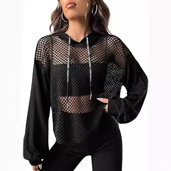Mesh-Panel Casual Loose-Fit Sports Hoodie pour les femmes