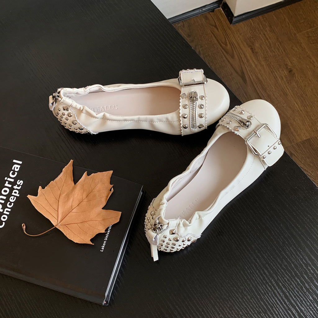 Femmes Dark Y2K Punk Studded Ballet Flats