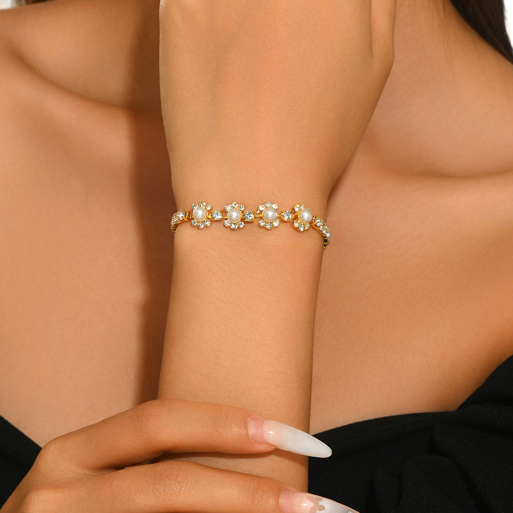 Femmes Floral Simulated Pearl Bracelet de tennis